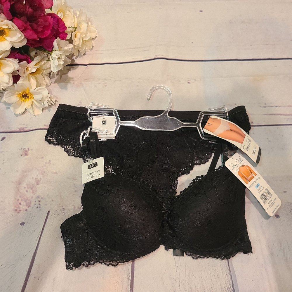 Rene Rofe 2pc Black Bra/Panty Set